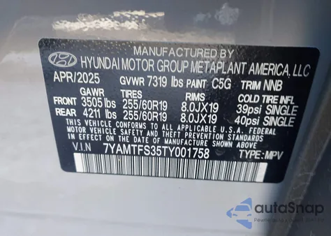 2026 Hyundai Ioniq 9 Se z USA, uszkodzony, nr VIN 7YAMTFS35TY001758